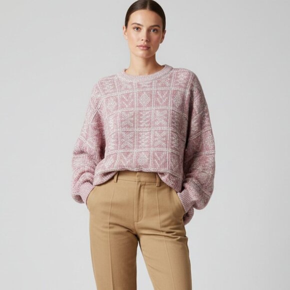 Vintage Sweaters - Vintage 1980's Retro Royal North Mills Textured Pink Oversized Sweater X-Large